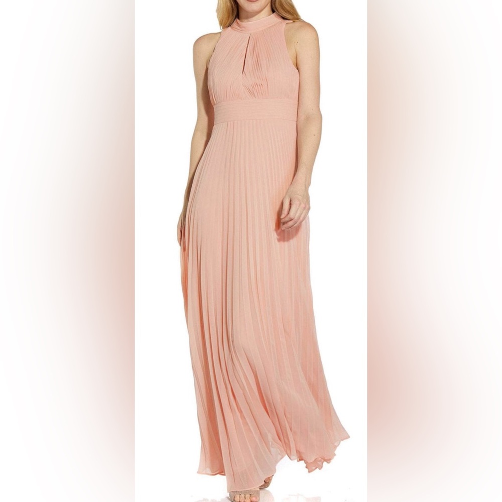 NEW Adrianna Papell AP1E208859 Pleated A-line bridesmaid Dress mellow blush